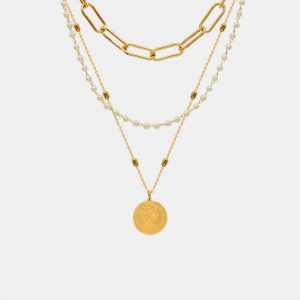 Synthetic Pearl Titanium Steel Three-Layered Necklace